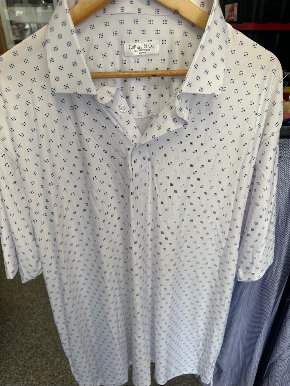 Collars & Co. Men’s White Polo with Navy Micro Print